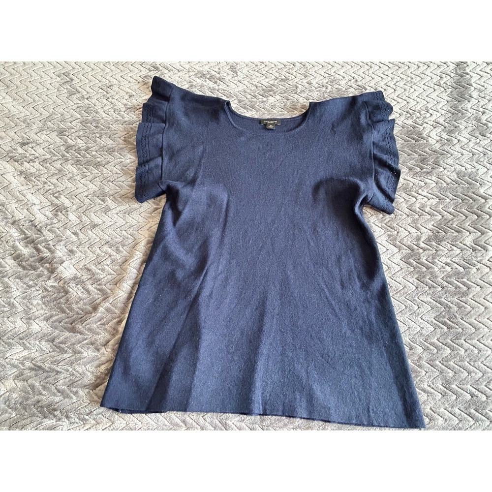 Ann Taylor Ruffled Sleeveless Sweater Navy Size Medium
